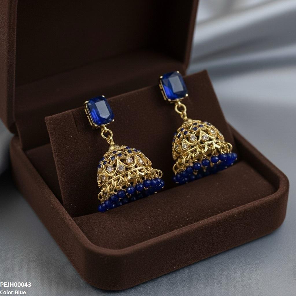 PEJH00043 SDQ Rectangle Pearl Drop Jhumki - PEJH