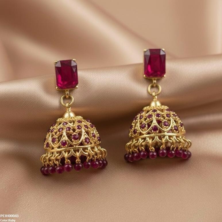 PEJH00043 SDQ Rectangle Pearl Drop Jhumki - PEJH