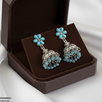 PEJH00042 SDQ Flower Pearl Drop Jhumki - PEJH