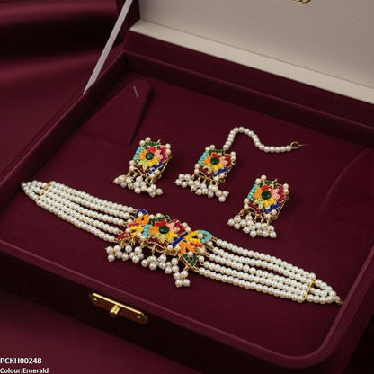 PCKH00248 SDQ Multi Flower Pearl Drop Choker Set - PCKH