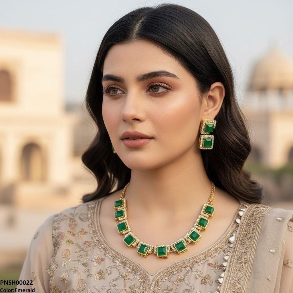 PNSH00022 FRN Square Necklace Set - PNSH