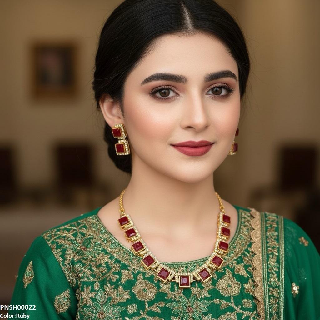 PNSH00022 FRN Square Necklace Set - PNSH