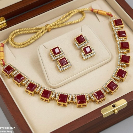 PNSH00022 FRN Square Necklace Set - PNSH