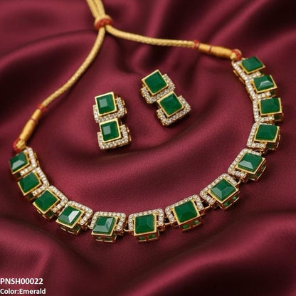 PNSH00022 FRN Square Necklace Set - PNSH