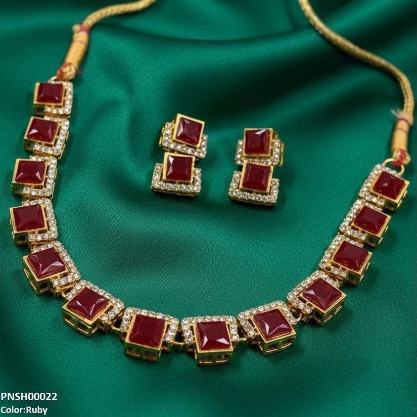 PNSH00022 FRN Square Necklace Set - PNSH