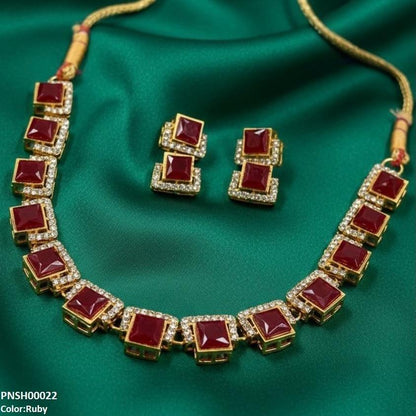 PNSH00022 FRN Square Necklace Set - PNSH