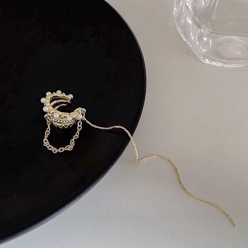 TEFH00134 SYB Pearl Stone Chain Drop Ear Cuff Single -TEFH
