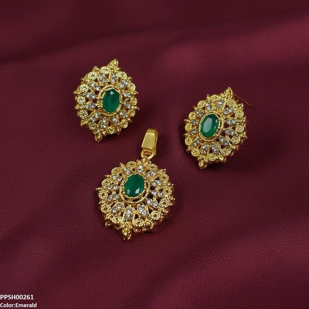 PPSH00261 MZM Oval Flower Pendant Set - PPSH