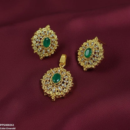 PPSH00261 MZM Oval Flower Pendant Set - PPSH