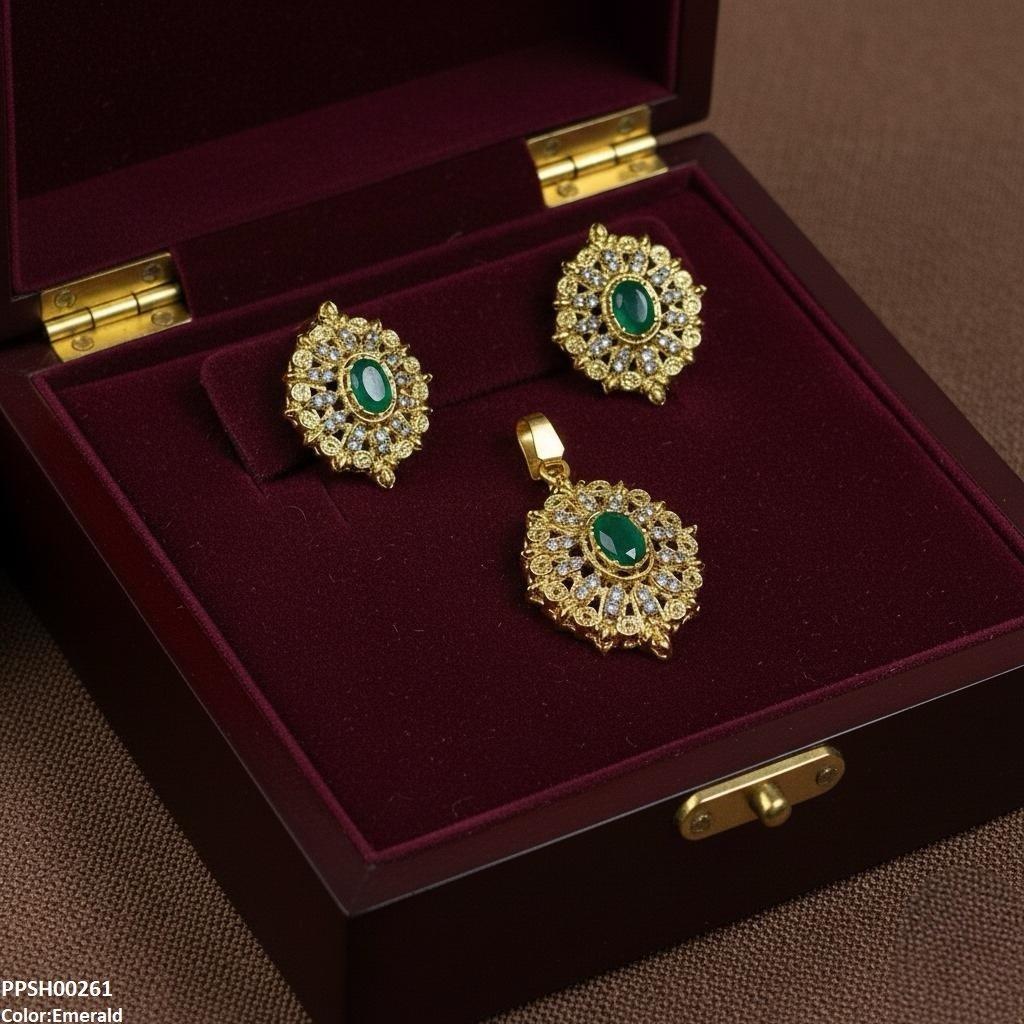 PPSH00261 MZM Oval Flower Pendant Set - PPSH