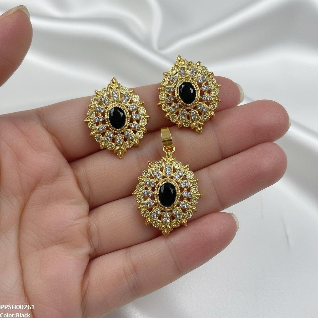 PPSH00261 MZM Oval Flower Pendant Set - PPSH