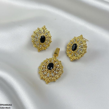 PPSH00261 MZM Oval Flower Pendant Set - PPSH