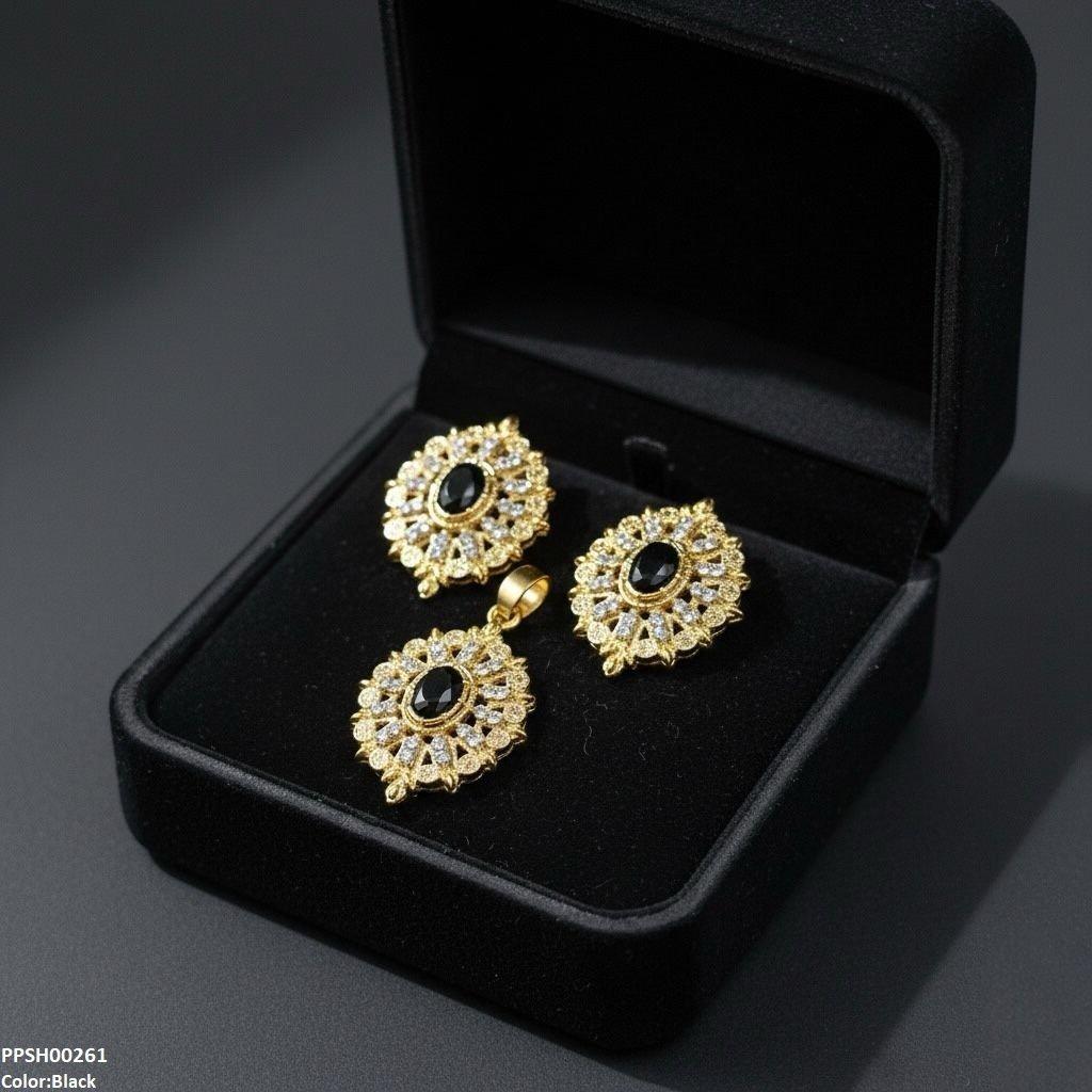 PPSH00261 MZM Oval Flower Pendant Set - PPSH