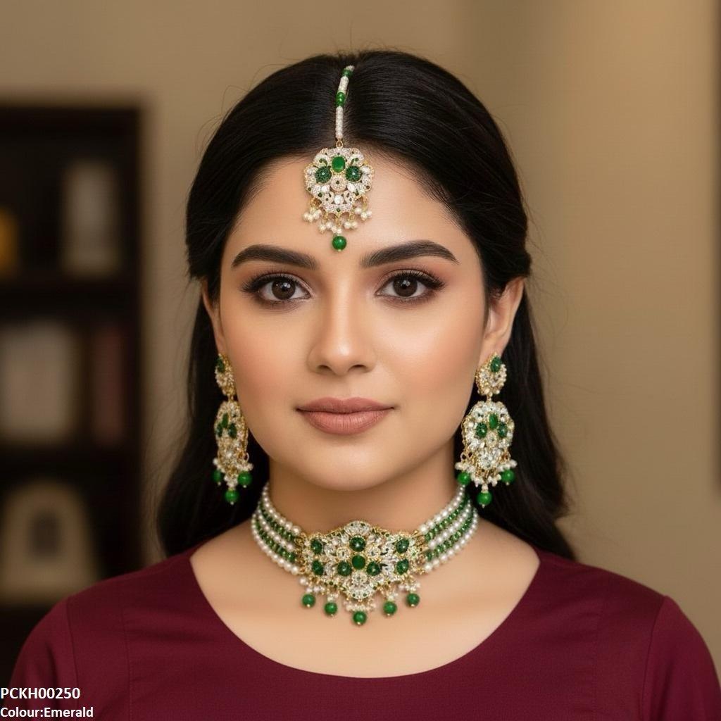 PCKH00250 SDQ Oval Flower Pearl Drop Choker Set - PCKH