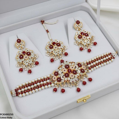 PCKH00250 SDQ Oval Flower Pearl Drop Choker Set - PCKH