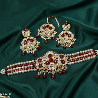 PCKH00250 SDQ Oval Flower Pearl Drop Choker Set - PCKH