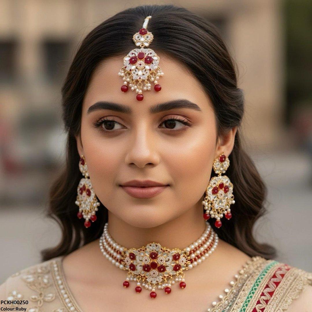 PCKH00250 SDQ Oval Flower Pearl Drop Choker Set - PCKH