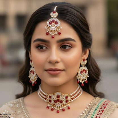 PCKH00250 SDQ Oval Flower Pearl Drop Choker Set - PCKH