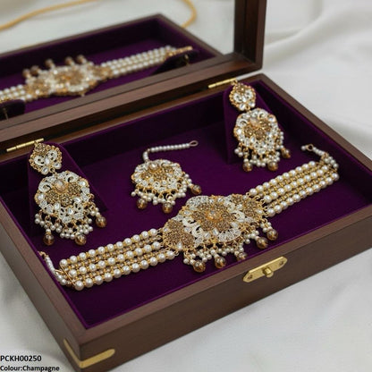 PCKH00250 SDQ Oval Flower Pearl Drop Choker Set - PCKH