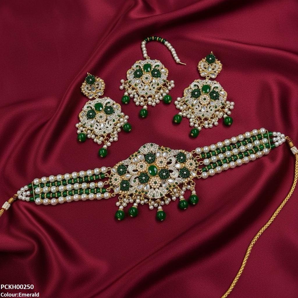 PCKH00250 SDQ Oval Flower Pearl Drop Choker Set - PCKH