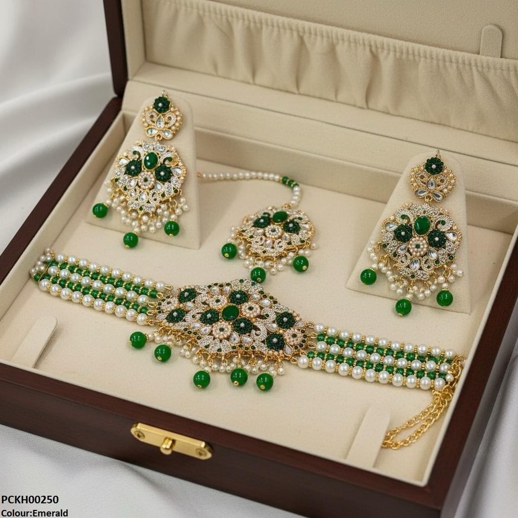 PCKH00250 SDQ Oval Flower Pearl Drop Choker Set - PCKH