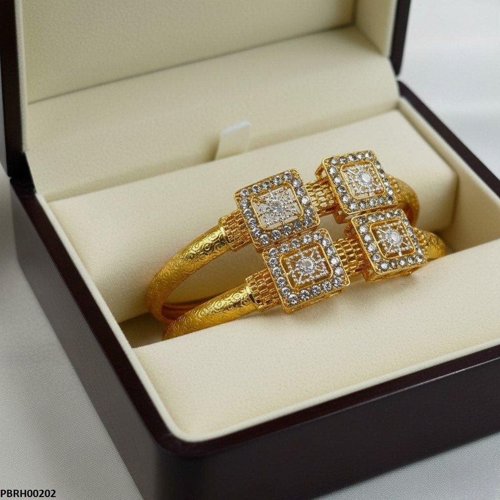 PBRH00202 MZM Double Square Flower Bangle Set - PBRH
