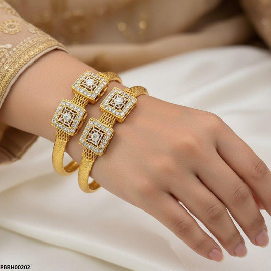PBRH00202 MZM Double Square Flower Bangle Set - PBRH