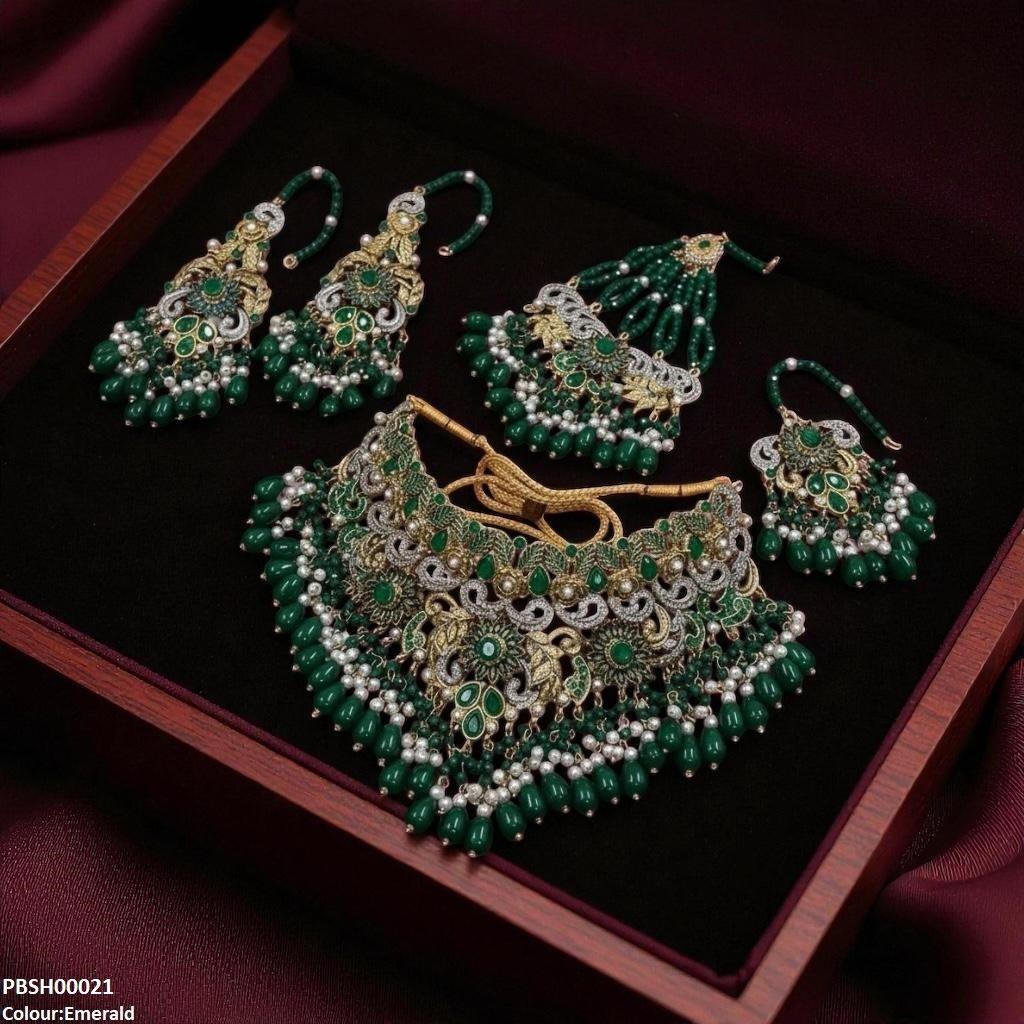 PBSH00021 SDQ Flower Bridal Necklace Set - PBSH