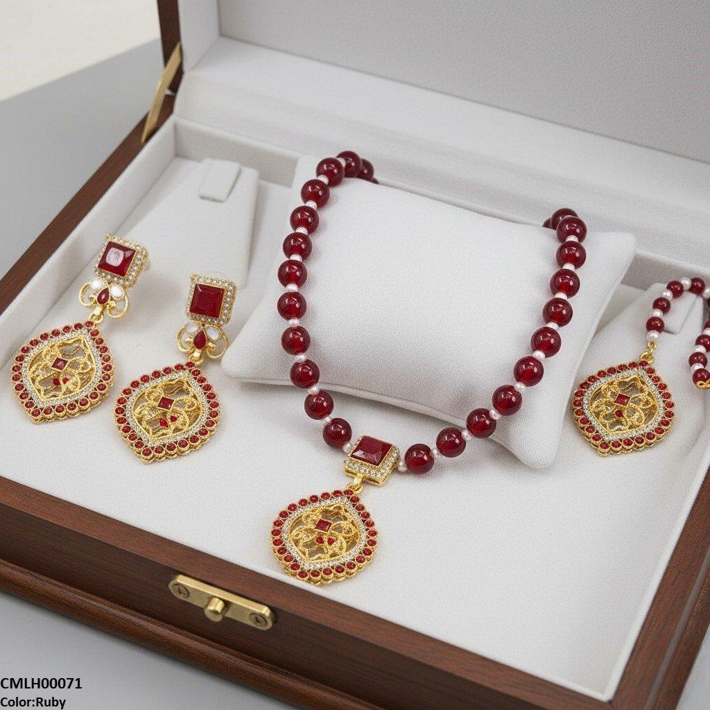 CMLH00071 SDQ Square Flower Drop Mala Set  - CMLH