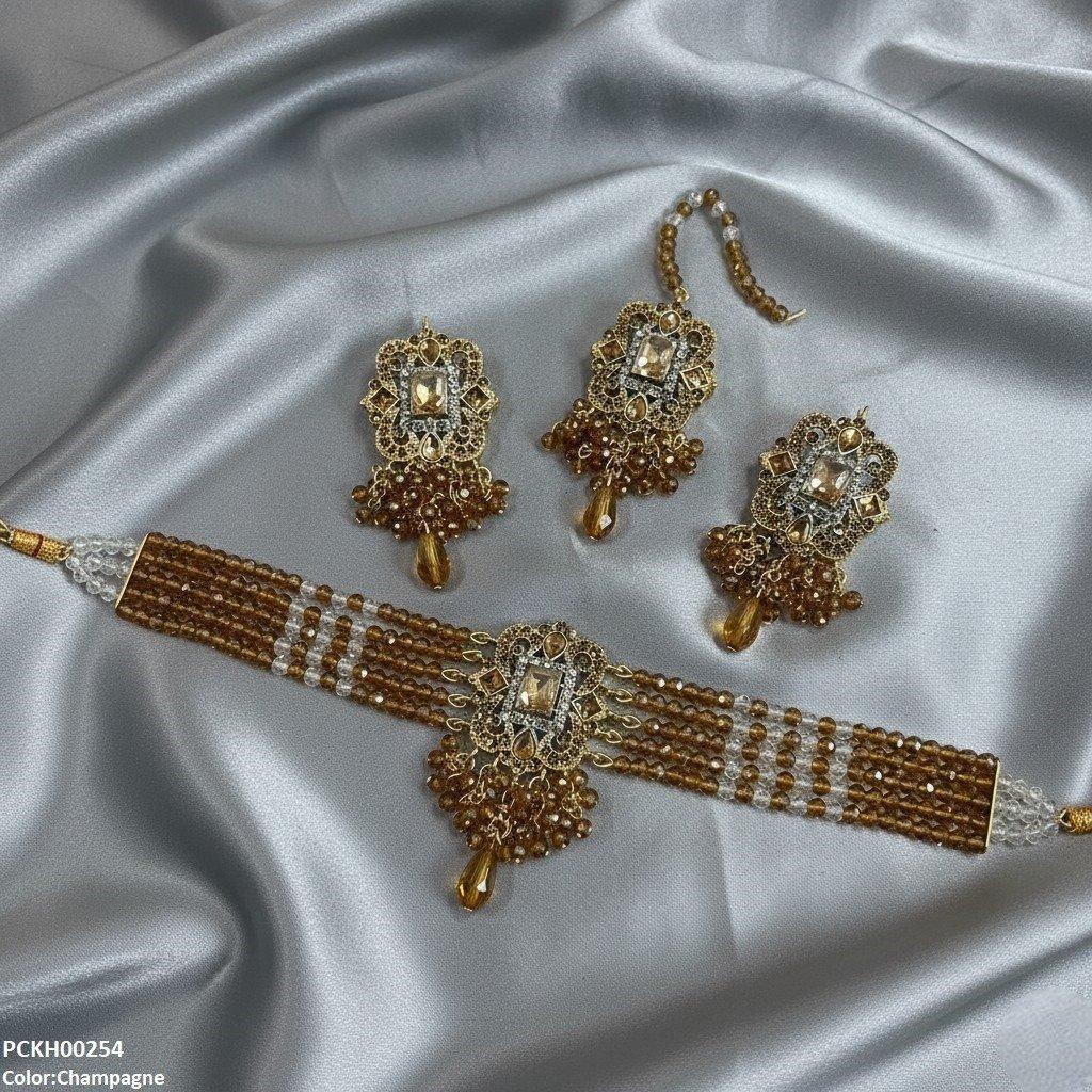 PCKH00254 SDQ Square Flower  Pearl Drop Choker Set - PCKH