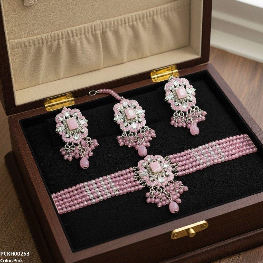 PCKH00253 SDQ Square Pearl Drop Choker Set - PCKH