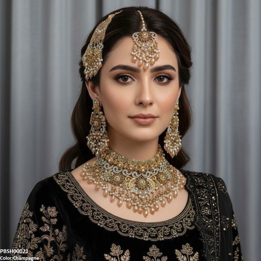PBSH00021 SDQ Flower Bridal Necklace Set - PBSH