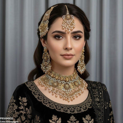 PBSH00021 SDQ Flower Bridal Necklace Set - PBSH