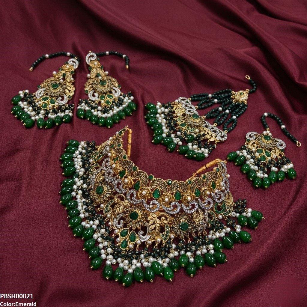 PBSH00021 SDQ Flower Bridal Necklace Set - PBSH