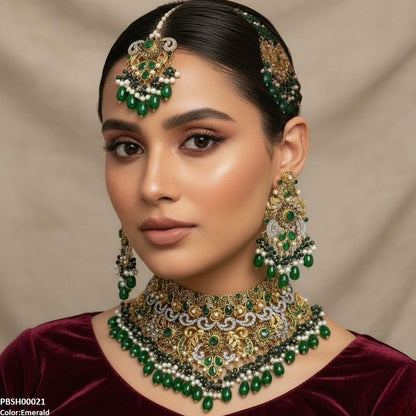 PBSH00021 SDQ Flower Bridal Necklace Set - PBSH