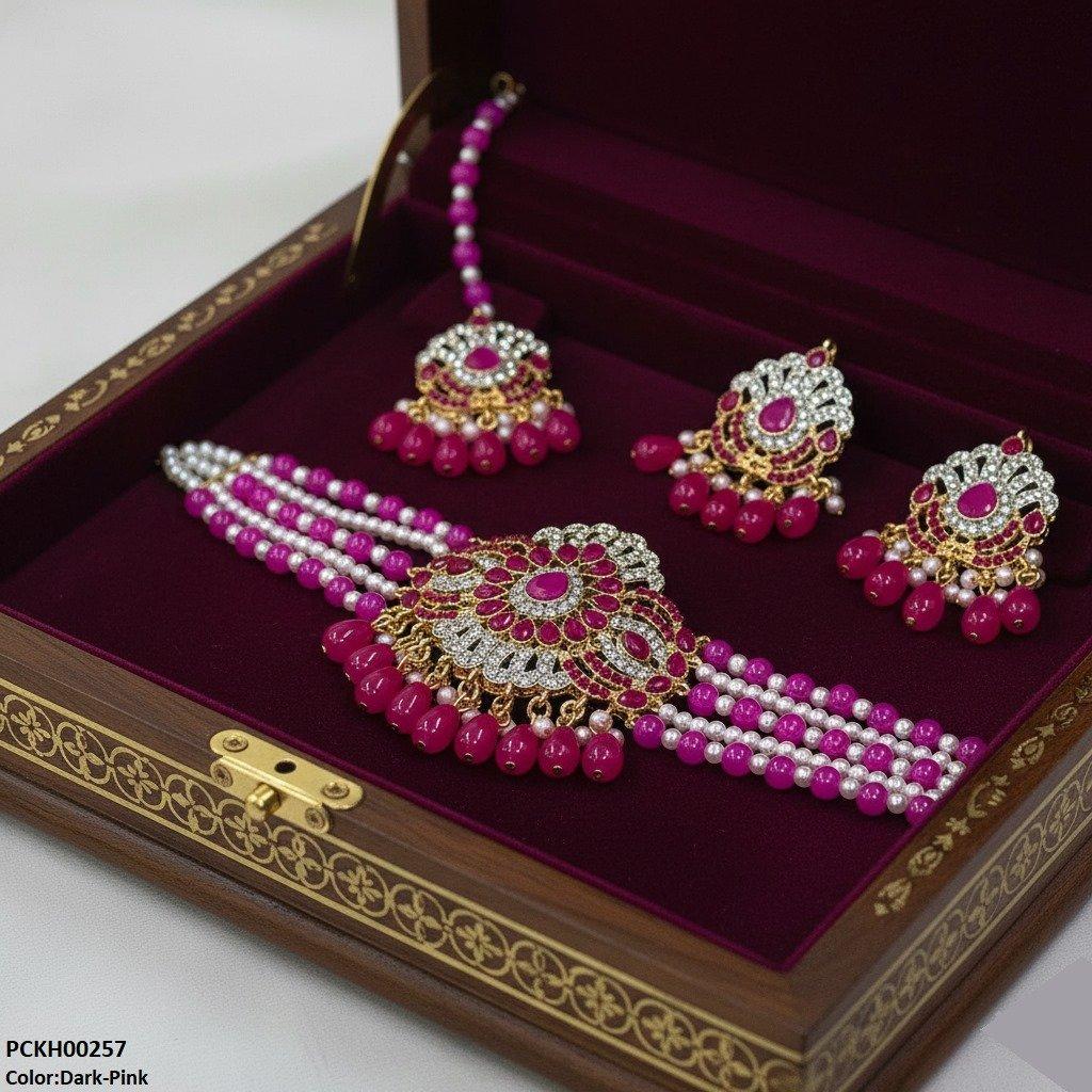 PCKH00257 SDQ Tear Pearl Drop Choker Set - PCKH