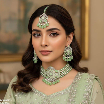 PCKH00255 SDQ Tear White Pearl Drop Choker Set - PCKH