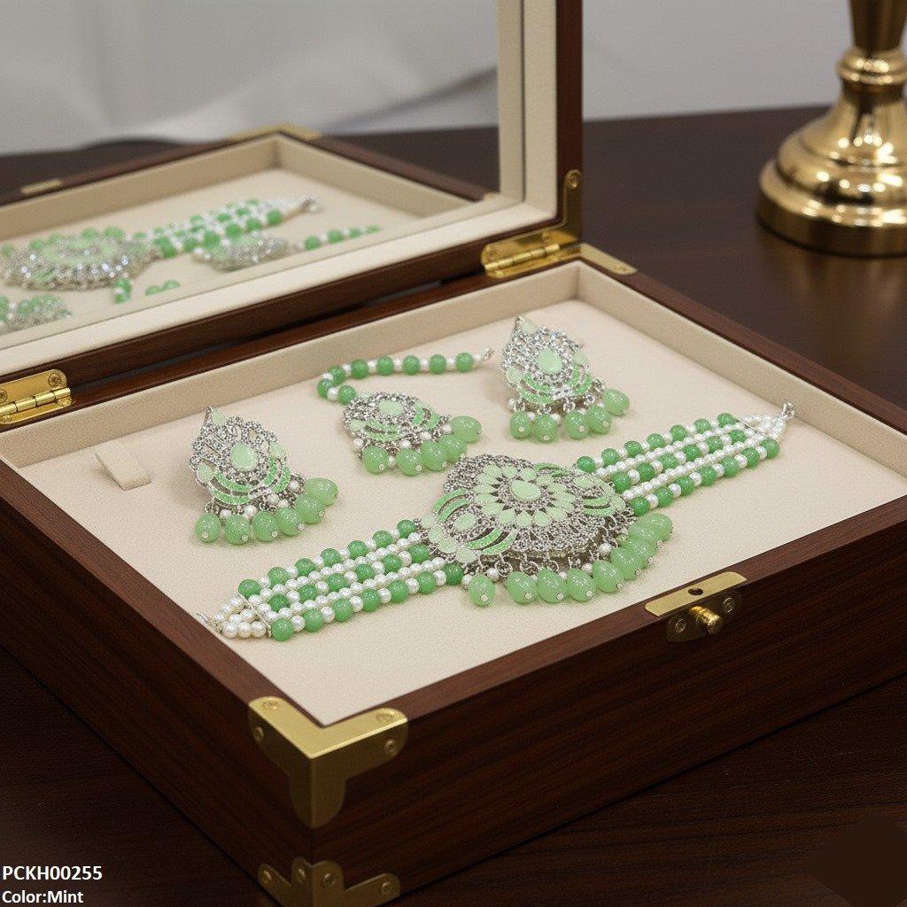 PCKH00255 SDQ Tear White Pearl Drop Choker Set - PCKH