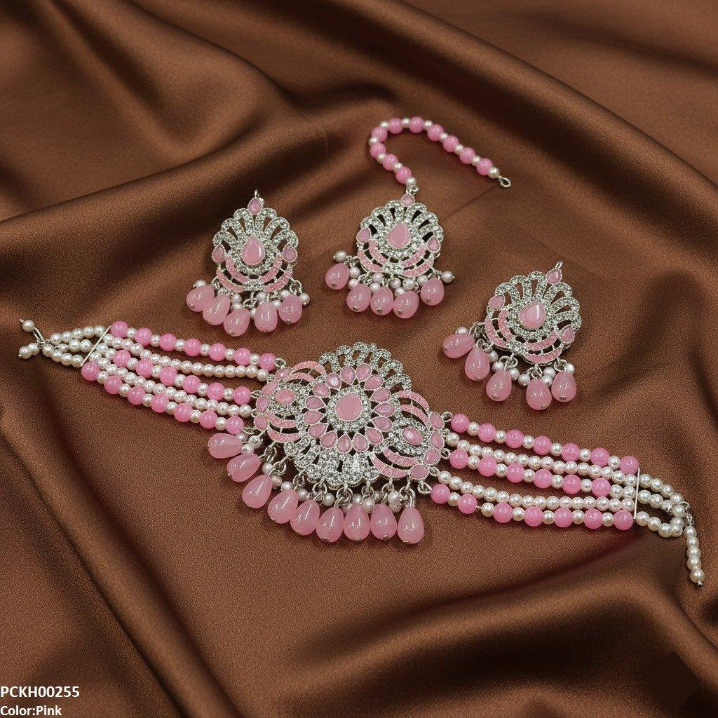 PCKH00255 SDQ Tear White Pearl Drop Choker Set - PCKH