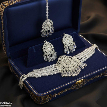 PCKH00255 SDQ Tear White Pearl Drop Choker Set - PCKH