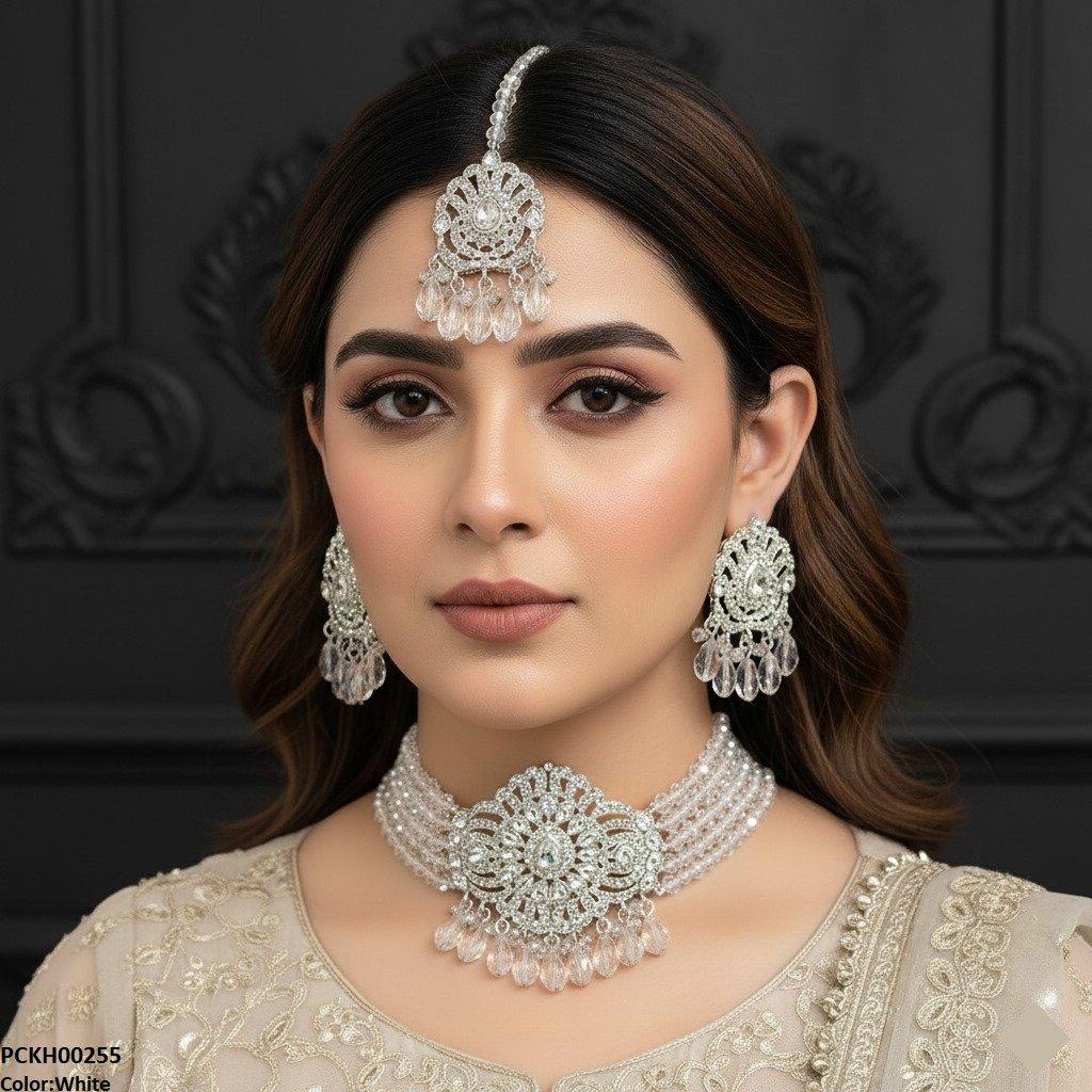 PCKH00255 SDQ Tear White Pearl Drop Choker Set - PCKH