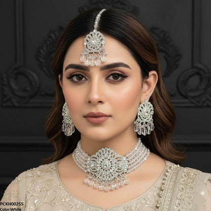 PCKH00255 SDQ Tear White Pearl Drop Choker Set - PCKH