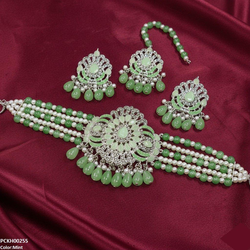 PCKH00255 SDQ Tear White Pearl Drop Choker Set - PCKH