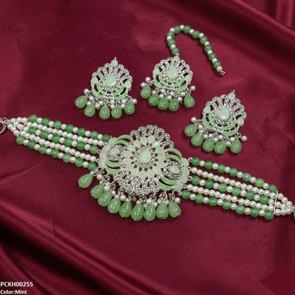 PCKH00255 SDQ Tear White Pearl Drop Choker Set - PCKH