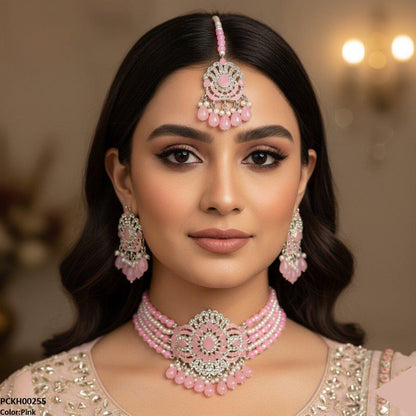 PCKH00255 SDQ Tear White Pearl Drop Choker Set - PCKH