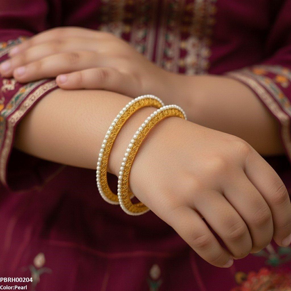 PBRH00204 FRN Pearl Flower Bangle Set - PBRH