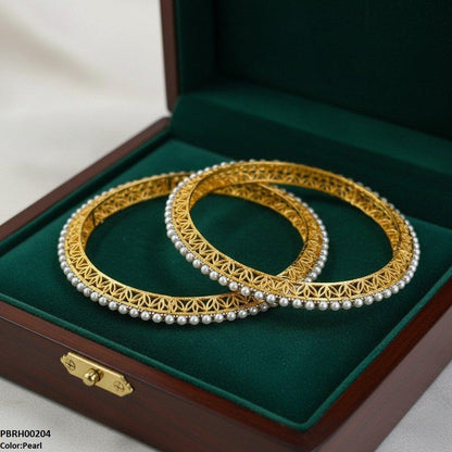 PBRH00204 FRN Pearl Flower Bangle Set - PBRH