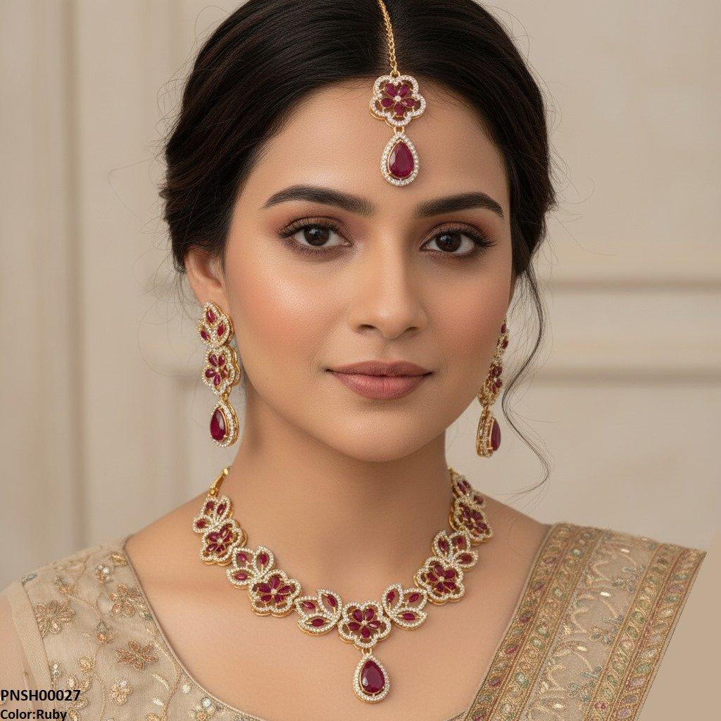 PNSH00027 FRN Tear Flower Necklace Set - PNSH