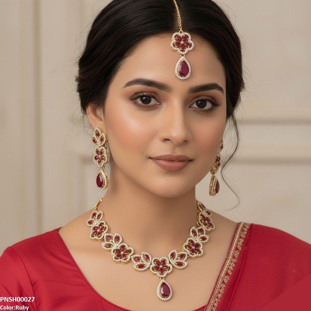 PNSH00027 FRN Tear Flower Necklace Set - PNSH