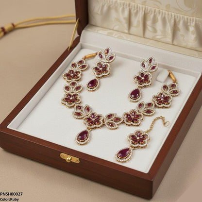 PNSH00027 FRN Tear Flower Necklace Set - PNSH